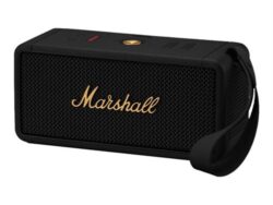 Enceinte-sans-fil-Marshall-Middleton-Noir (2) Détail des commandes analogiques de basses et d'aigus sur le dessus de la Middleton.