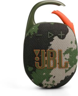 Enceinte portable JBL Clip 5 coloris Squad avec mousqueton intégré.