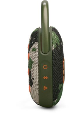 Face arrière de l'enceinte JBL Clip 5 avec grips en silicone.