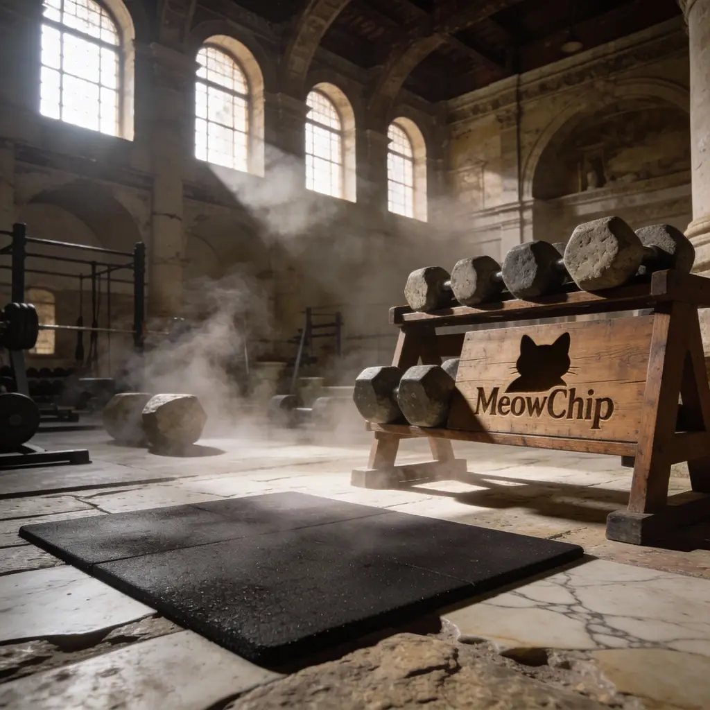 Bruit en salle : la solution ANC pour sauver ta séance 6 Salle de sport antique avec dalles amortissantes en caoutchouc et poids en pierre - Style Romano-Tech MeowChip
