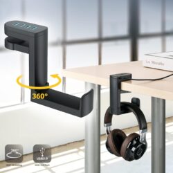KIWIFOTOS DH-U5A – Support de casque pivotant 360° pour bureau organisé – vue détail