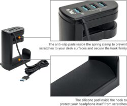 KIWIFOTOS DH-U5A – Support de casque pivotant 360° pour bureau organisé – vue détail
